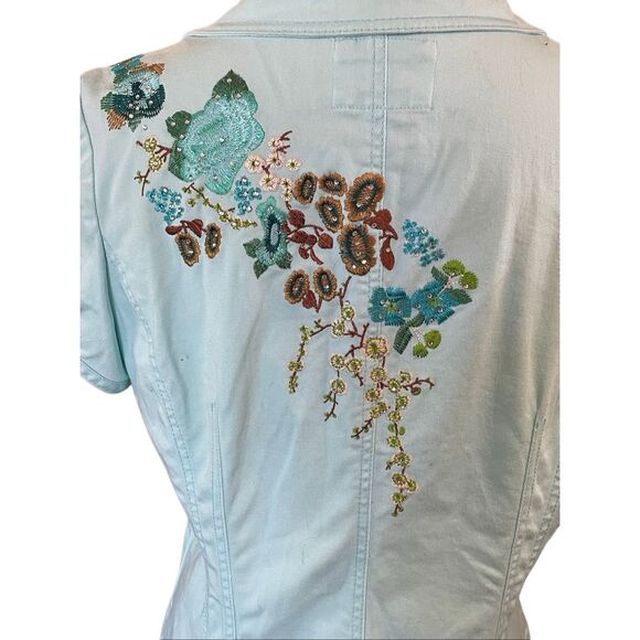 Live A Little Aqua Blue Embroidered Rhinestone Lightweight Jacket Size Medium - Picture 4 of 15